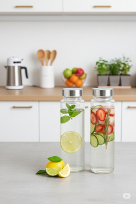 b7 Creations 500 ml Glass Bottle(Pack of 2, Silver)