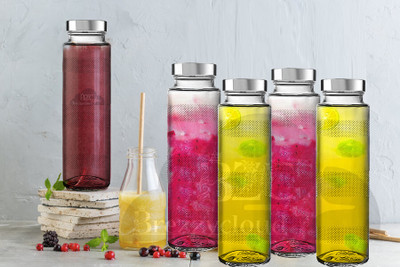 Jully 750 ml Glass, Steel Bottle(Pack of 4, Clear, Steel/Chrome)