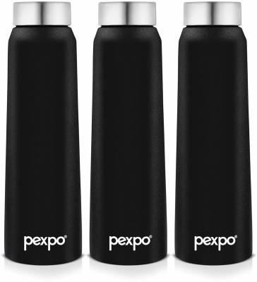 pexpo 1000 ml Fridge and Refrigerator Stainless Steel Water Bottle, Vertigo 1000 ml Bottle(Pack of 3, Black, Steel)