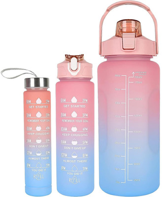 InscapeDesign Set Of 3 Silicone Motivational Water Bottle With Water Level Measurement for Gym 3200 ml Water Bottles(Set of 3, Multicolor)