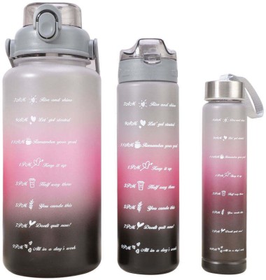 DFit Leakproof Unbreakable Travel & Gym Big Water Bottle set of 500ml,1000ml, 2000 ml Bottle(Pack of 3, Grey, Pink, Plastic)