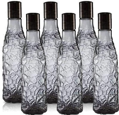 AVAIKSA Water Bottle for Fridge Home Office Gym School Unbreakable Bottle_Set Of 6 Black 1000 ml Bottle(Pack of 6, Multicolor, PET)