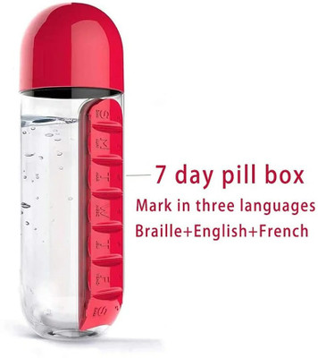 Vishnu bazaar Water Bottle with Built-in Daily Pill Medicine Organizer 900ml 900 ml Bottle(Pack of 1, Red, Plastic)