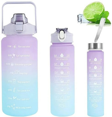 NEYU 3 pcs Unbreakable Water Bottle with Motivational Time Marker 2000 ml Bottle(Pack of 1, Multicolor, Silicone)