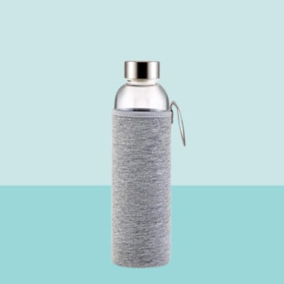 UNDERZONE Borosilicate Fuzz Glass Bottle, Water Beverage Fridge Bottle With foam Cover 610 ml Bottle(Pack of 1, Grey, Glass)