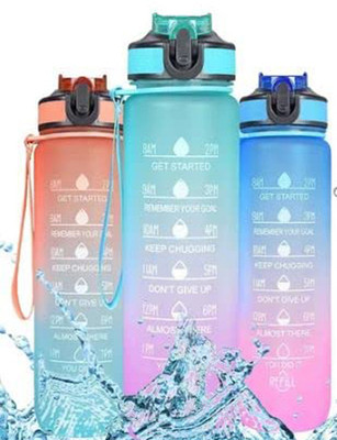 SBTs Unbreakable Motivational Water Sipper Bottle With Straw and Time Markings 1000 ml Bottle(Pack of 2, Multicolor, Silicone, Plastic)