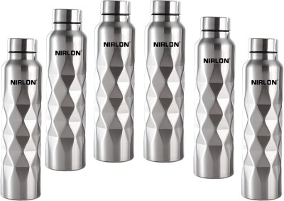 NIRLON Crystal Cool Single Wall Stainless Steel Fridge Water Bottle 1000 ml Bottle(Pack of 6, Silver, Steel)