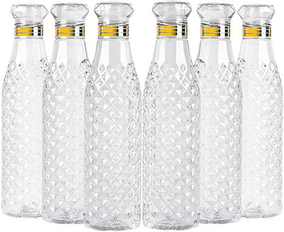 VINZESTA ENTERPRISES -Plastic Water 1 Liter Set of 6 Bottles for Fridge Transparent 1000 Ml Crystal 1000 ml Bottle(Pack of 6, Multicolor, Plastic)