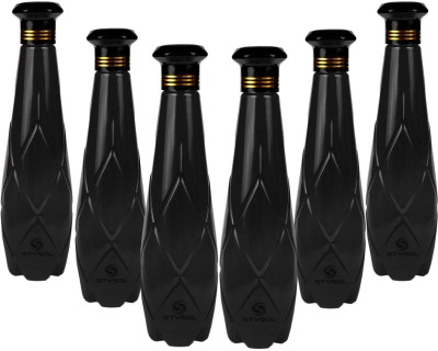 Stysol Fridge Plastic Water Bottle Black Set Of 6 1000 ml Bottle(Pack of 6, Black, Plastic)