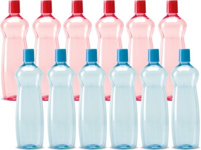 MILTON Pacific 1000 Pet Water Bottles, 1 Litre Each, Set of 12, Sky Blue and Red 1000 ml Bottle(Pack of 12, Blue, Red, PET)