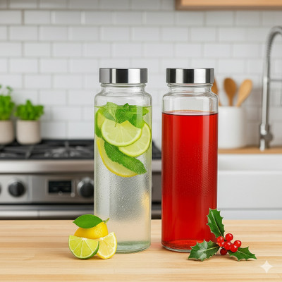 b7 Creations 500 ml Glass Bottle(Pack of 2, Silver)