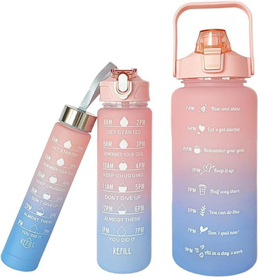 NEYU 3set of Motivational water bottle with timer-straw use in the office,gym,&school 2000 ml Bottle(Pack of 1, Multicolor, Silicone, Plastic)