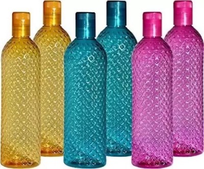 Rscollection Plastic Fridge Tupperware Flip Top Water Bottle Set For Home Office 1000 ml Bottle(Pack of 6, Multicolor, Plastic)