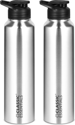 Classic Essentials Stainless Steel Thunder Sipper Bottle, Fridge Bottle, GYM Bottle 1000 ml Bottle(Pack of 2, Silver, Steel)