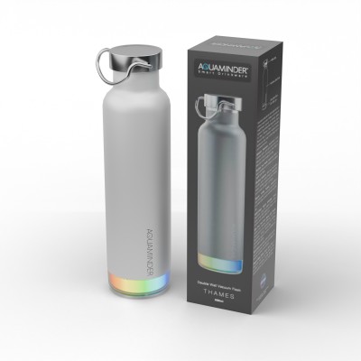 AQUAMINDER Stainless Steel Double Wall Smart Water Bottle with Beep & Glow Reminder 600 ml Bottle(Pack of 1, White, Steel)