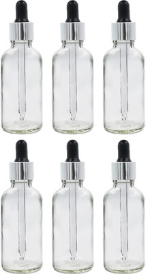 Newgen NWClearRoundGlassBottle/SilverRing/BlackTeat/GlassDropper 50 ml Bottle(Pack of 6, Clear, Glass)