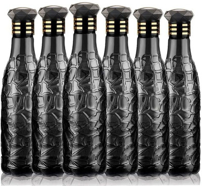 Anzal 1000 ml Plastic Bottle With Drinking Glass(Pack of 6, Black)
