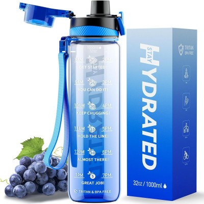 amblic 1 Litre Motivational Water Bottle Sipper Unbreabale BPA Free Bottle for GYM 1000 ml Bottle(Pack of 1, Blue, Plastic)