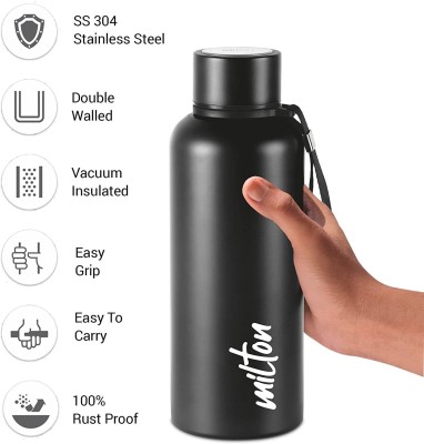 MILTON Aura Thermosteel Bottle, 24 Hours Hot and Cold,BLACK Rust Proof 500 ml Bottle(Pack of 1, Black, Steel)