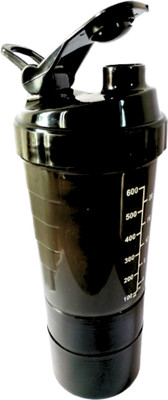 GymBot 600 ml Plastic Shaker(Pack of 1, Black)