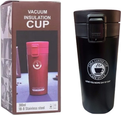 Acpenterprises coffee Cup 400 ml Bottle With Drinking Glass(Pack of 1, Black, Steel)