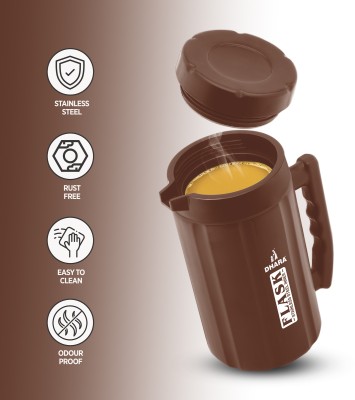 Dhara Stainless Steel Insulated Inner Steel Outer Plastic BPA Free Hot & Cold Tea Coffee Carafe Brown 700 ml Flask(Pack of 1, Brown, Steel)