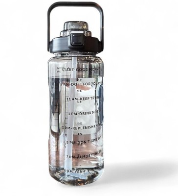 LUCKPLAY Transparent Motivational Water Bottle with Straw 2000 ml Bottle 2000 ml Sipper(Pack of 1, Black, Silicone)