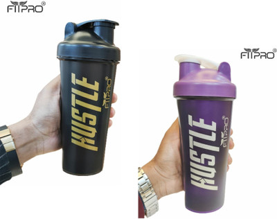 FitPro 700 ml Plastic Shaker(Pack of 2, Black, Purple)