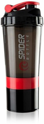 xwipe Spider Protein Shaker Bottle 500ml with 2 Storage Extra Compartment for Gym 500 ml Shaker(Pack of 1, Multicolor, Plastic)