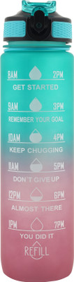 Quickoo Rainbow Sipper Bottle With Motivation & Time(Green)