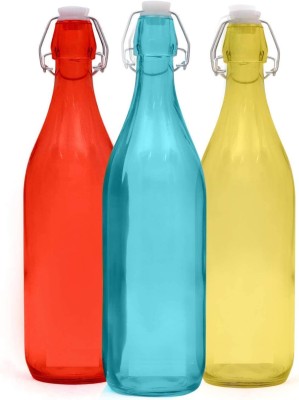 MDNSHO Glass Water Bottle multicolour Airtight & Leak Proof Cap Botle with Stopper 1000 ml Bottle(Pack of 3, Multicolor, Glass)