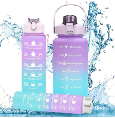 StangKart 3-in-1 Assorted Color Gradient Motivational Water Bottle Set 2000 ml Sipper(Pack of 3, Pink, Plastic)
