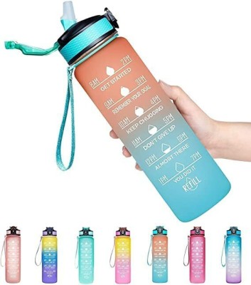 Lariox Motivational Water Bottle with Straw & Time Marker - Leakproof & BPA Free 1000 ml(Multicolor)