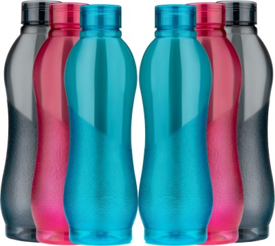 CosmoCuisine H2O Round Multicolor 6 PCS Premium Fridge Plastic cap Water Bottle ( Set Of 6 ) 1000 ml Bottle(Pack of 6, Multicolor, Plastic)