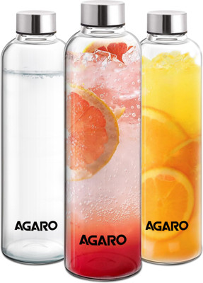 AGARO Elite Borosilicate Glass Bottles Pack of 3 1000 ml Bottle(Pack of 3, Clear, Glass)