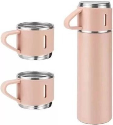 Rxpo Stainless Steel Thermos Vacuum Insulated Bottle with 3 Cup Lid 12Hrs Hot & Cold 500 ml Bottle(Pack of 1, Pink, Steel)