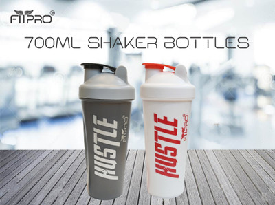 FitPro 700 ml Plastic Shaker(Pack of 2, White, Grey)