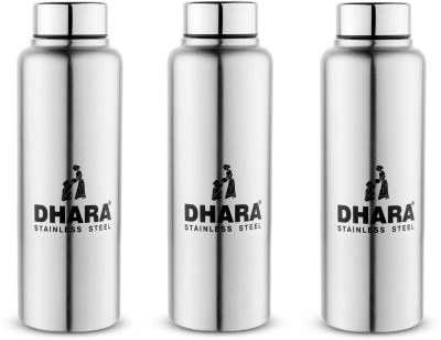 Dhara Stainless Steel Thunder 600 Single Wall Leak Proof Refrigerator / Fridge Bottle 600 ml Bottle(Pack of 3, Silver, Steel)