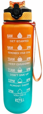 HomCartell Unbreakable Rainbow Water Bottle With Motivational Time Marker(Multicolour} 1000 ml Sipper(Pack of 1, Multicolor, Silicone)