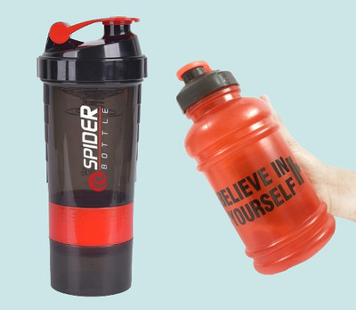 TRUE INDIAN 500 ml Plastic Shaker(Pack of 2, Red, Black)