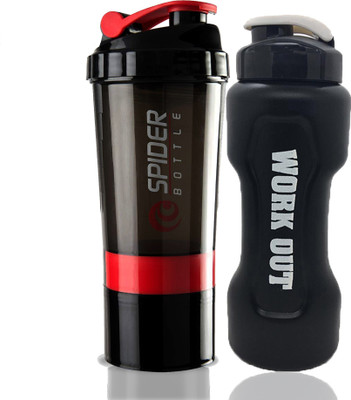 TRUE INDIAN 500 ml Plastic Shaker(Pack of 2, Red, Black)