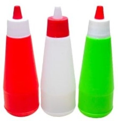 Mystte Ketchup Mustard Honey Sauce Dispenser Bottle (400 ML, Mix color, Pack of 3) 400 ml Bottle(Pack of 3, White, Plastic)