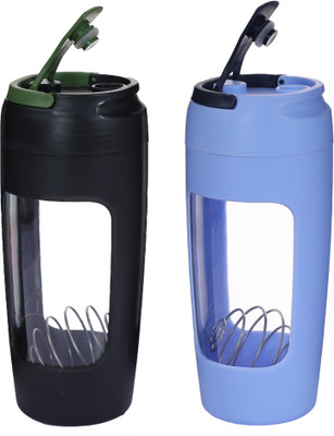NOVEL 700 ml Plastic Shaker(Pack of 2, Black, Blue)