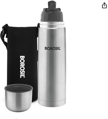 BOROSIL 750 ml Steel Flask(Pack of 1, Silver, Black)