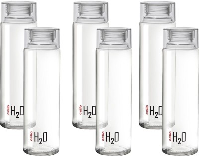 cello H2O 1000 Fridge Water with Plastic Cap | Light weight | Leak proof 920 ml Bottle(Pack of 6, Clear, White, Grey, Glass)