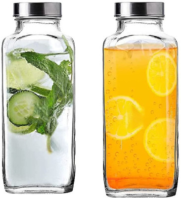 Goodhomes 1000 ml Glass Bottle(Pack of 2, Clear, Steel/Chrome)