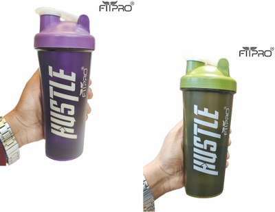 FitPro 700 ml Plastic Shaker(Pack of 2, Purple, Green)
