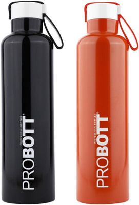 PROBOTT 750 ml Steel Flask(Pack of 2, Black, Orange)