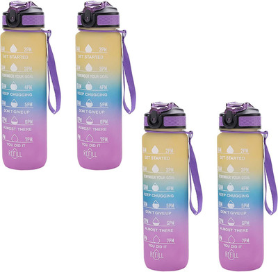 KUBER INDUSTRIES 1000 ml Plastic Bottle(Pack of 4, Yellow, Purple)