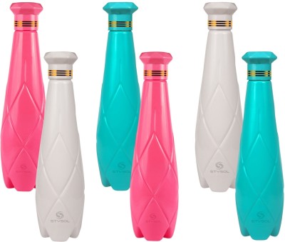 Stysol Fridge Water Bottle Pink+Blue+White -1 Set of 6 1000 ml Bottle(Pack of 6, White, Blue, Pink, Plastic)